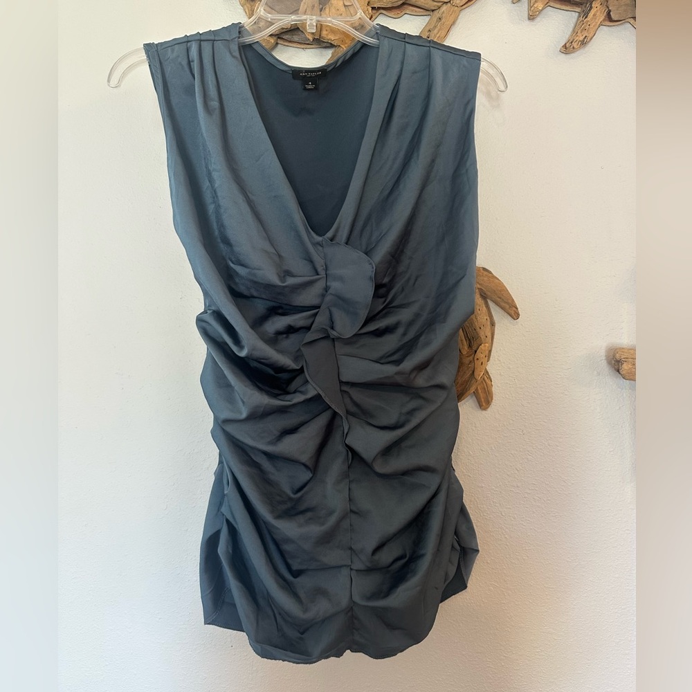Steel Blue Ruched Sleeveless Blouse